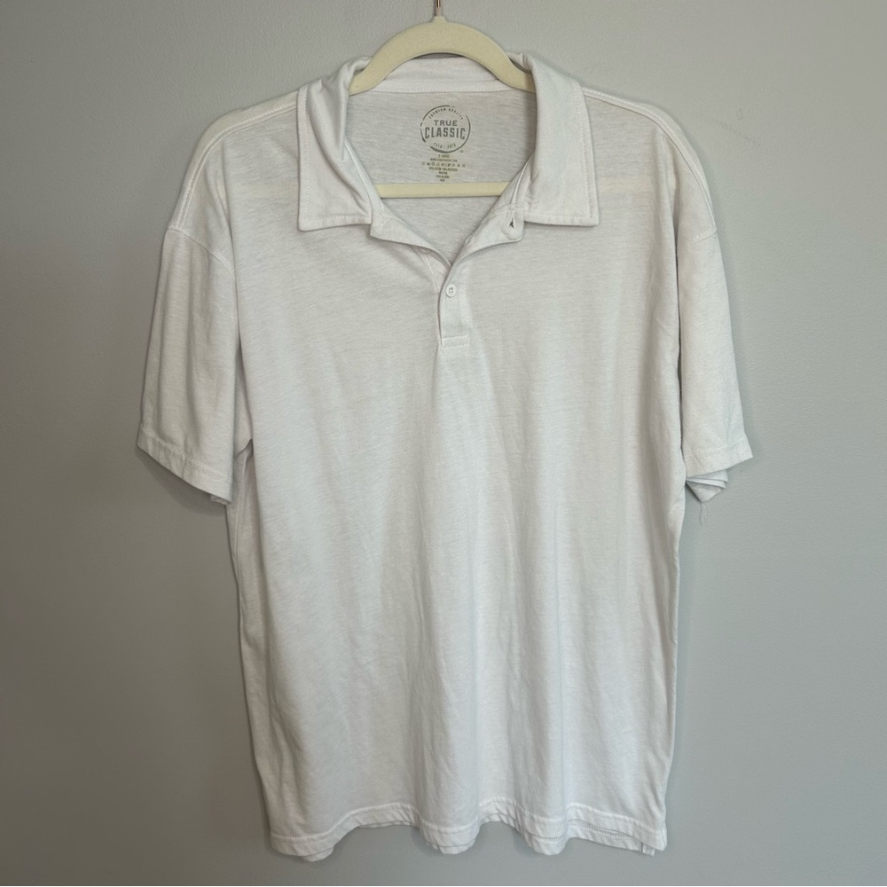 True Classic White Polo Short Sleeve Basic Shirt Cotton Blend Men’s Size XL